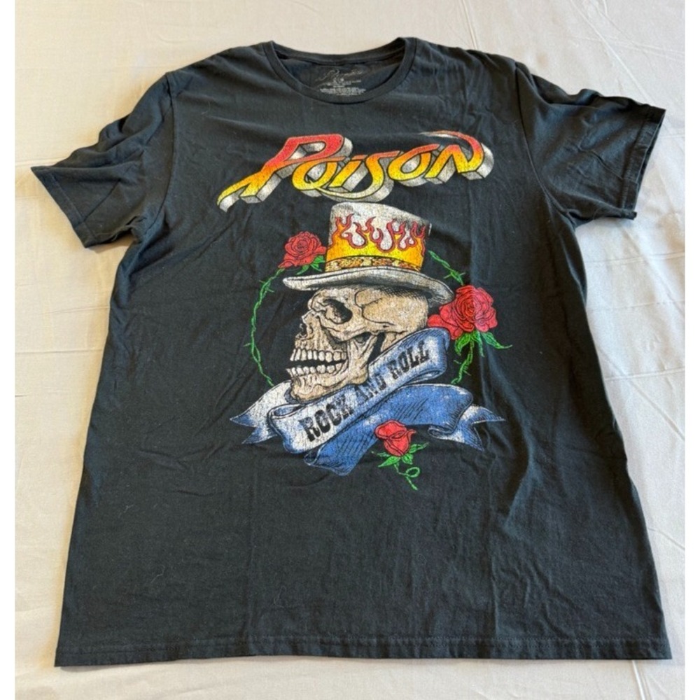 Poison Shirt Large‎ Retro Hair Metal Skull Top Hat Every Rose Has A Thorn Band